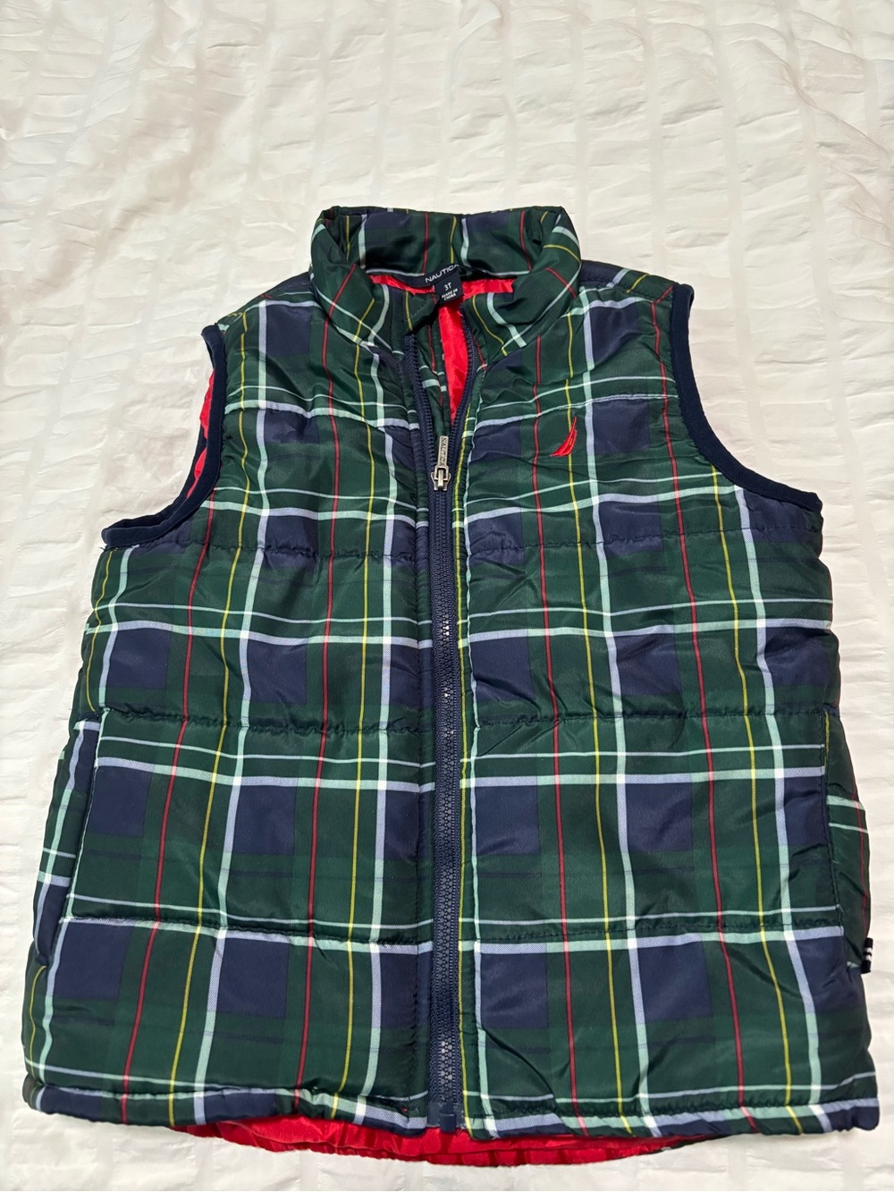 Nautica Toddler Boys' Green Plaid Puffer Vest